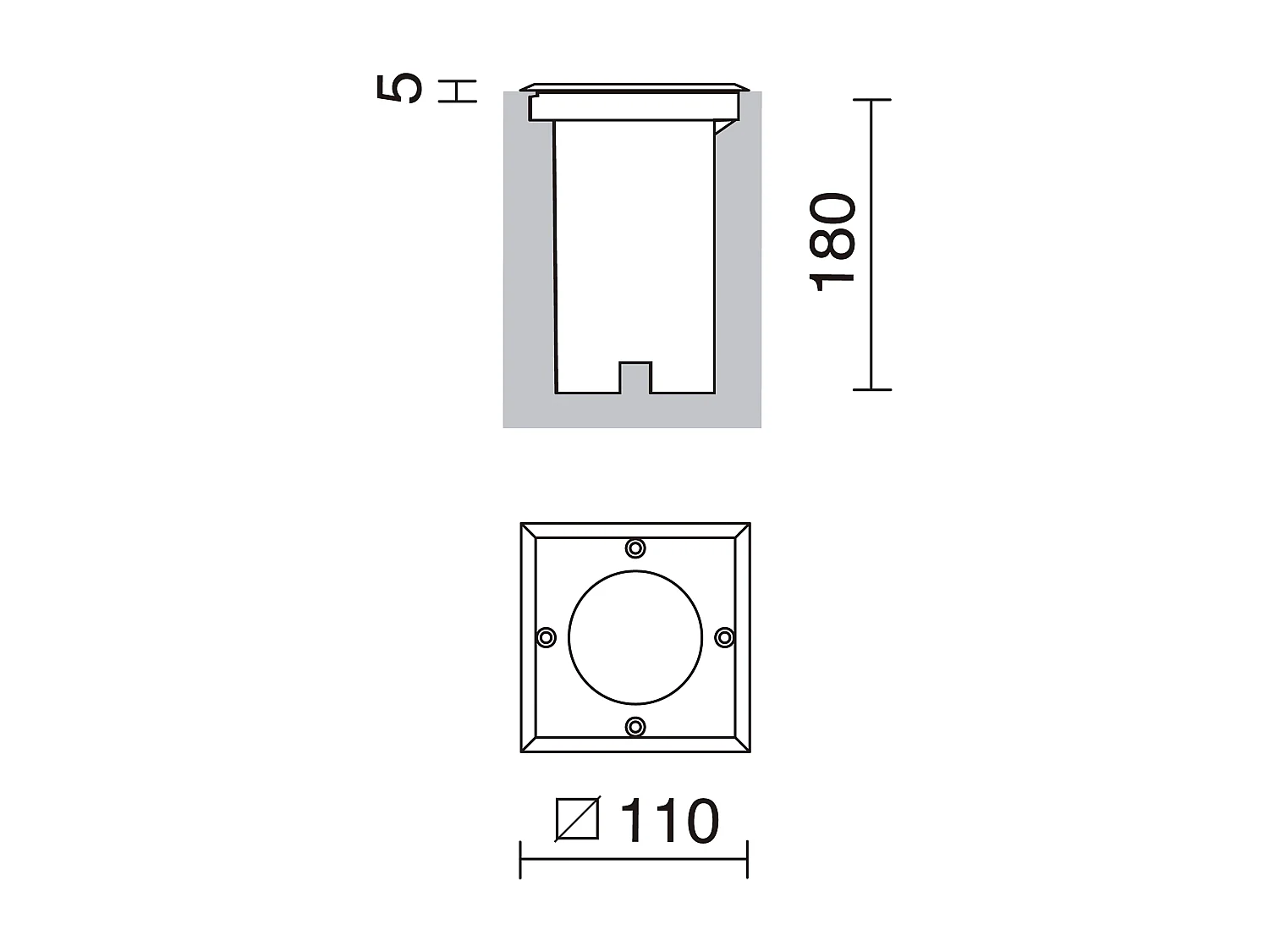 Luminaire encastrable exterieur Bora -d.ø11cm-carre-gu10 4,5w-alum.-double position-ip67-inox