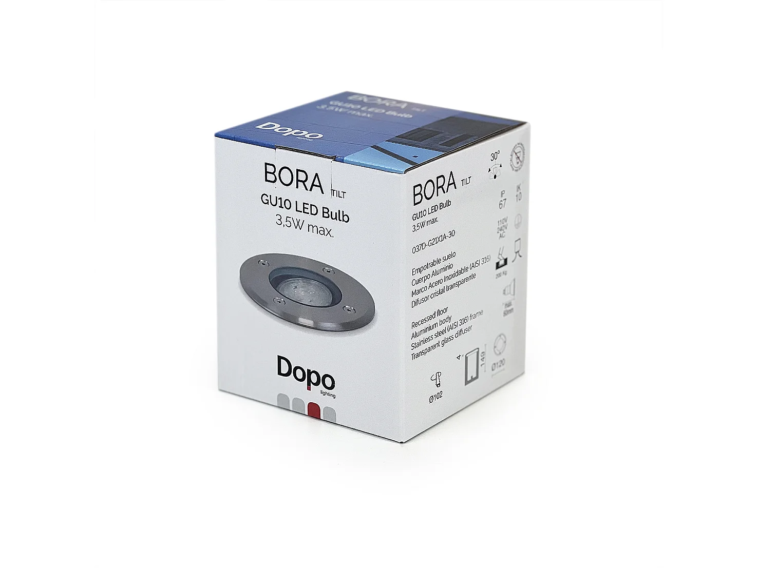 Faretto da incasso per esterno Bora-d.ø12cm-tondo-gu10 led 3.5w-30º-orientabile-allume-ip67-inox