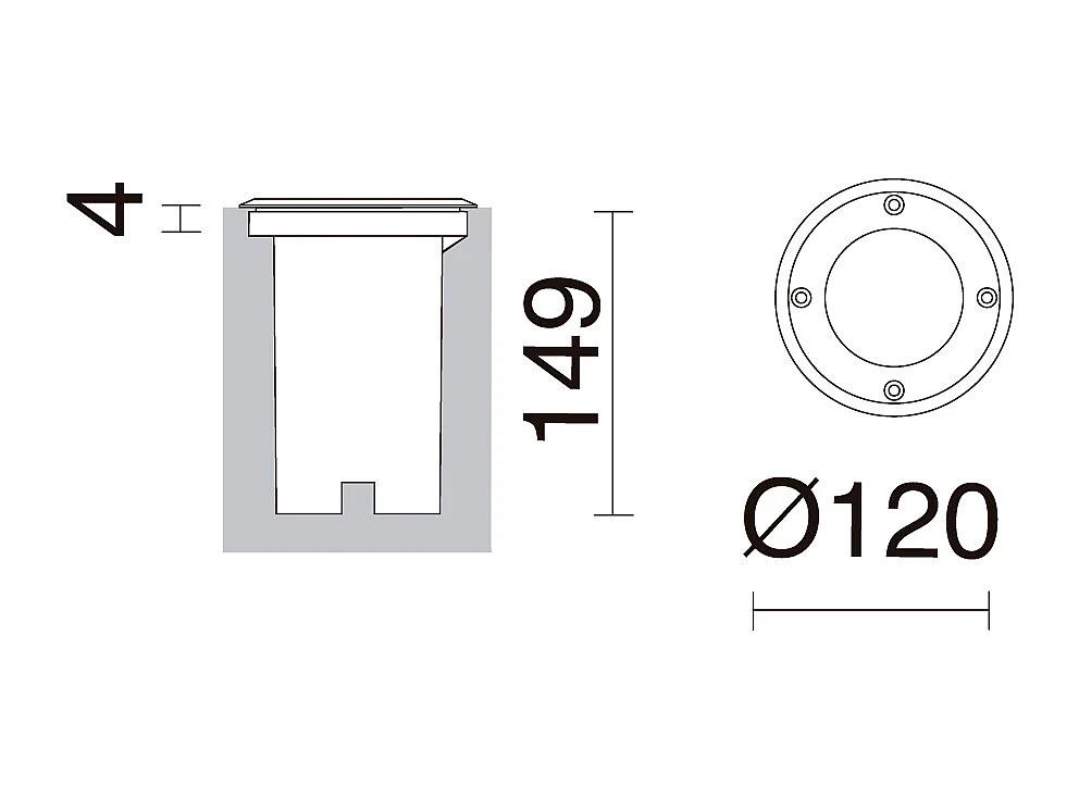 Faretto da incasso per esterno Bora-d.ø12cm-tondo-gu10 led 3.5w-30º-orientabile-allume-ip67-inox