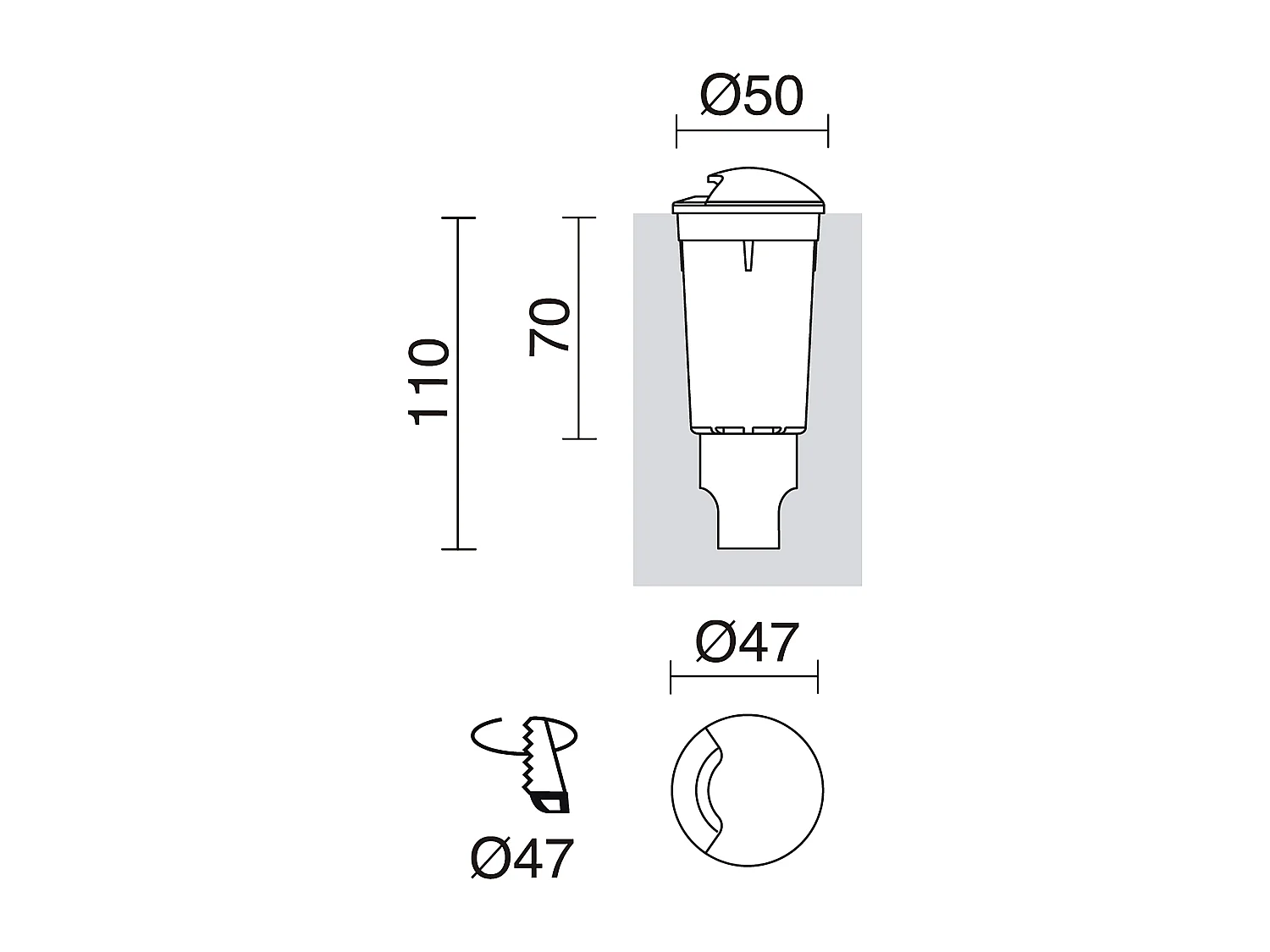 Encastre sol modern Rain-d.ø5cm-rond-1 emission-g9 1,7w-170lm,3k-resine-ip67-gr