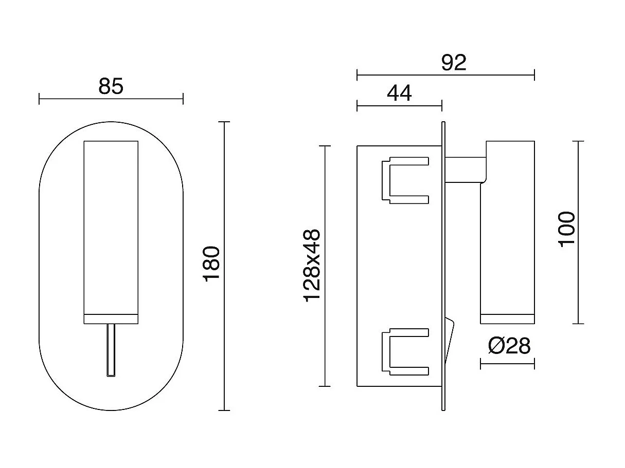 Einbau-Wandleuchte „Dirk“ im modernen Stil – 3 W SMD-LED – 3.000 K – an/aus – 90 ° und 300 ° Grad – IP20 – Stahl und Weiß