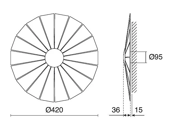 EYE wandlamp moderne stijl - D. ø42 cm- klein - interieur- LED SMD- 14W- klein- 3000K- zwart en licht hout