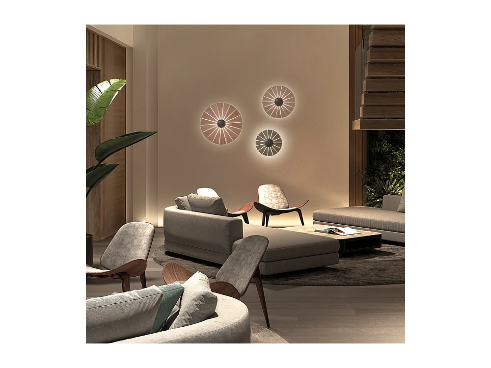 Lampada da parete moderna Eye-d.ø42cm-piccola-interno-led-14w-piccola-3k-nero,legno scuro