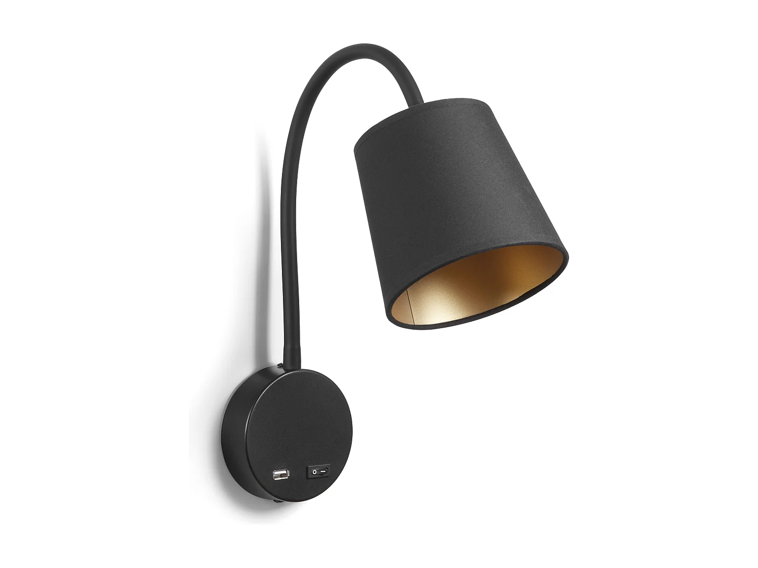 Applique moderne Montecarlo-e27 60w-on&off-usb-acier et coton-noir