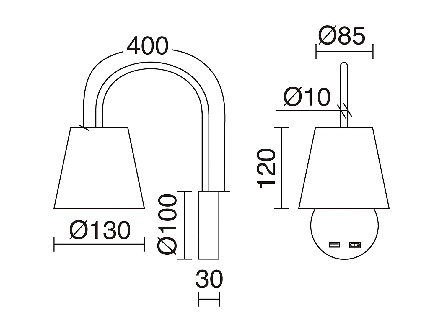 MONTECARLO wandlamp moderne en functionele stijl - E27 60W - aan&uit - USB - staal en katoen - zwart