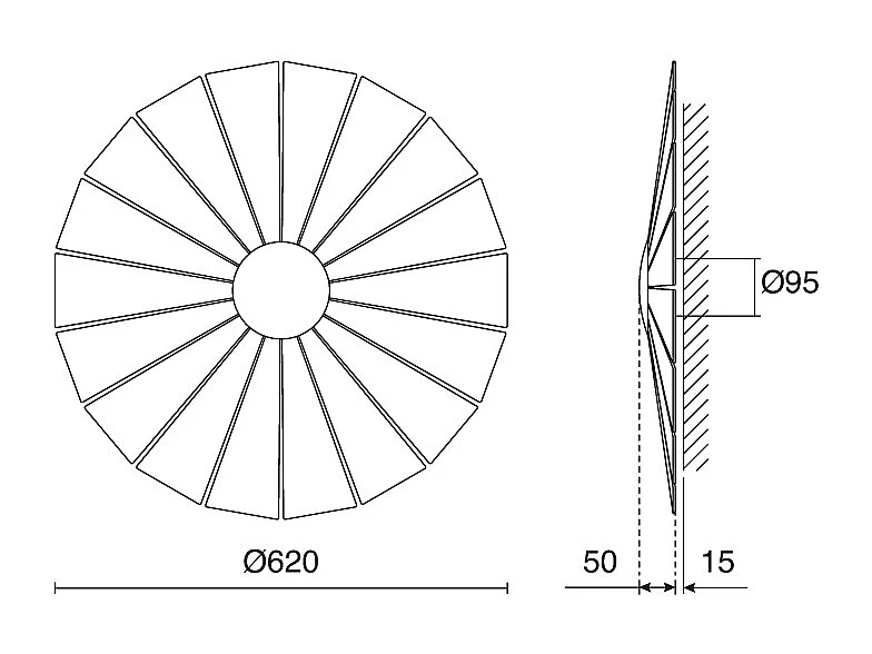 EYE Wandleuchte im modernen Stil – D. ø62 cm – Innenbereich – SMD-LED – 14 W – klein – 3000 K – Schwarz und dunkles Holz