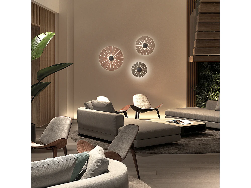 Lampada da parete moderna Eye-d.ø82cm-interno-led-14w-piccolo-3k-nero,legno ch.iaro