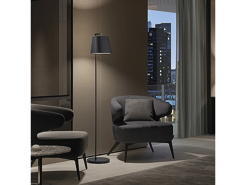 Lampadaire NEMO en acier de style moderne avec abat-jour en synthétique-Dia. 25 x Hauteur 140 cm-acier-IP20-e27 40W-noir et marron