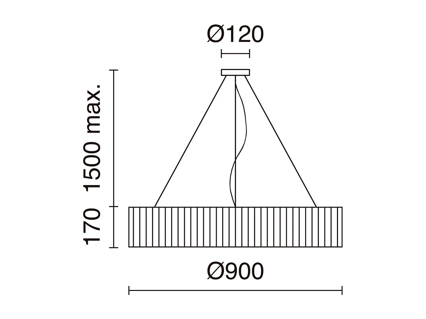 Lampe à plafond style moderne VORADA-d.ø90 cm x h.150 cm-LED COB AC 29W-4000 lm Y 4K-IP20-abat-jour synthétique ruban plissé-acier et beige