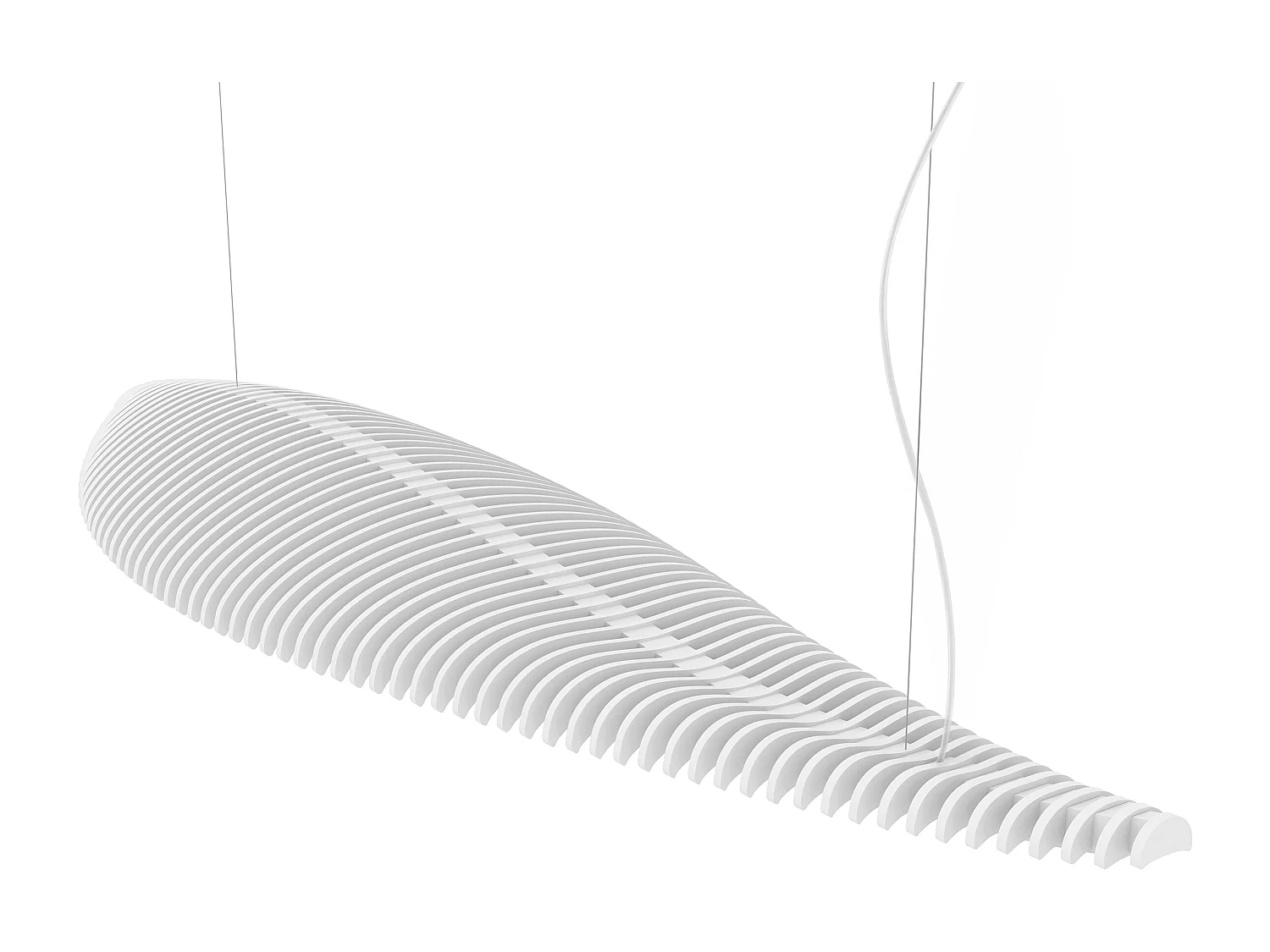 FISH hout en aluminium plafondlamp - moderne stijl - Lengte 142,7 x Breedte 42,8 cm x H 150 cm max - IP20, 26W SMD LED - 3170 lm - 4K - 120º - wit