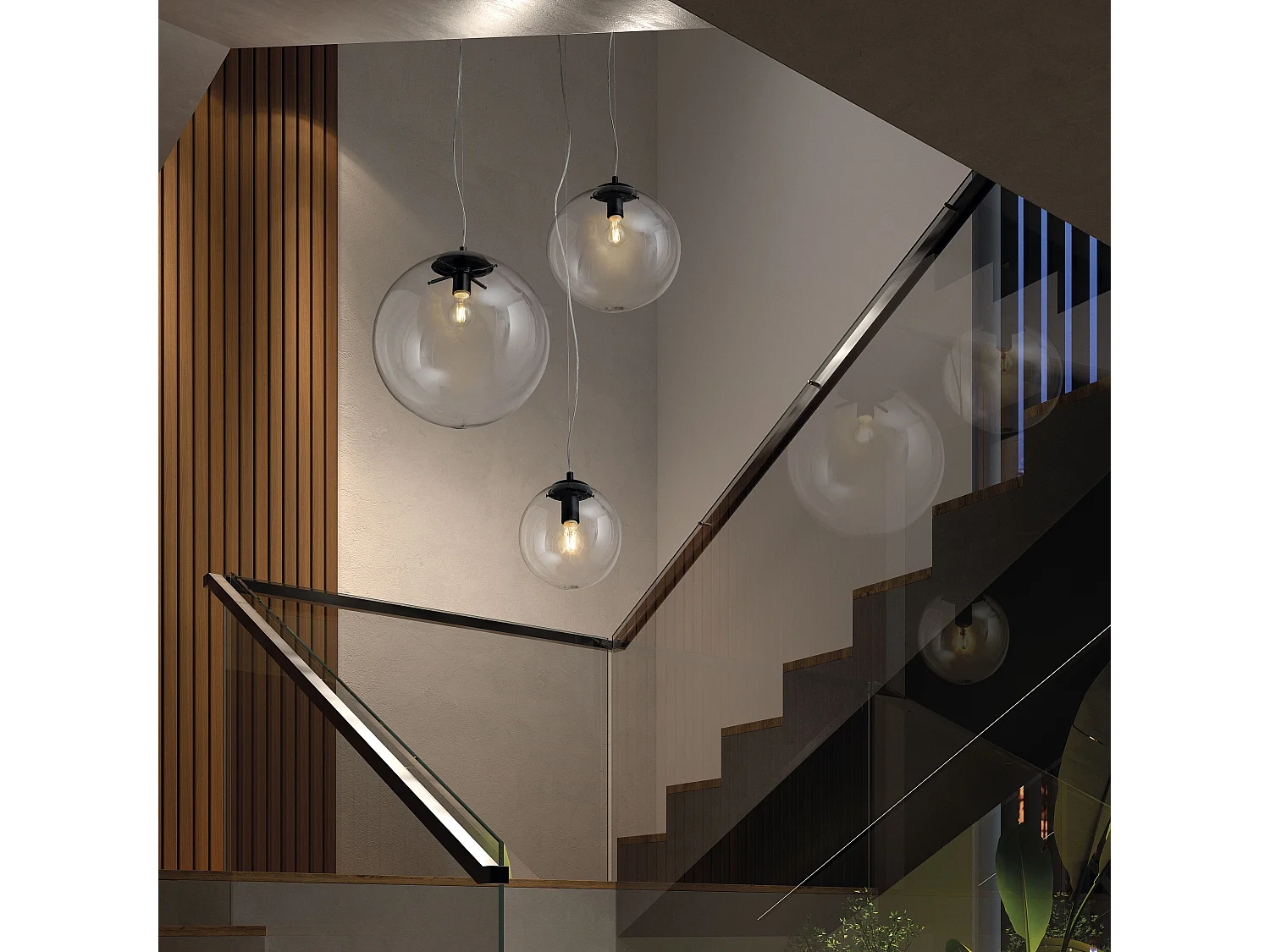 Candeeiro de teto OXY estilo clássico e intemporal - P.ø20 cm x A. 150 cm - E27 40W - esfera transparente ø20 cm - aço e preto