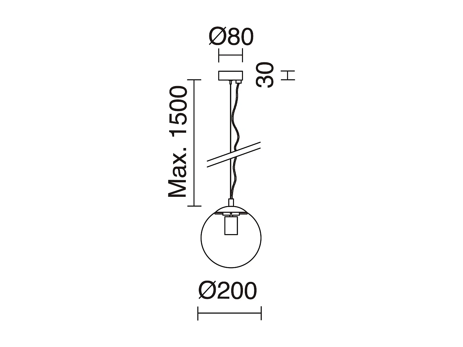 Candeeiro de teto OXY estilo clássico e intemporal - P.ø20 cm x A. 150 cm - E27 40W - esfera transparente ø20 cm - aço e preto