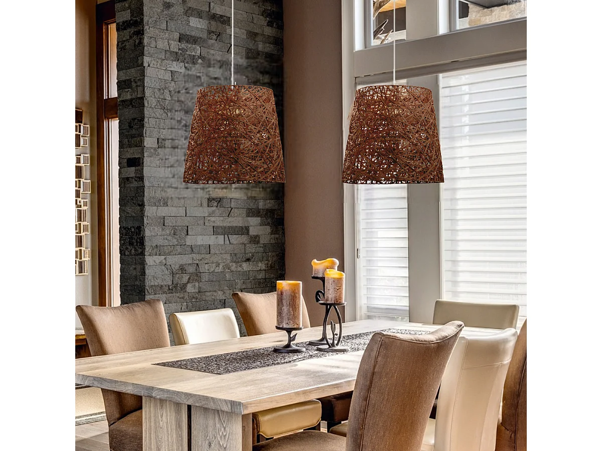 Plafonnier Vimet moderne -h140 cm x d.ø45 cm-acier/fibre naturelle-marron- e27-ip20