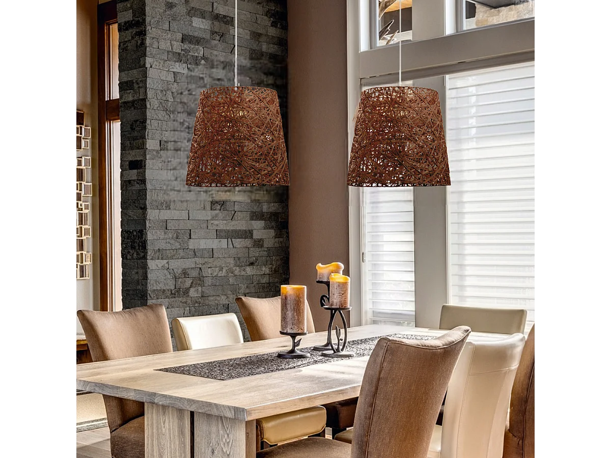 Lampada da soffitto moderna Vimet-h.140 cm x d.ø45 cm-acciaio/fibra naturale-marrone-e27-ip20