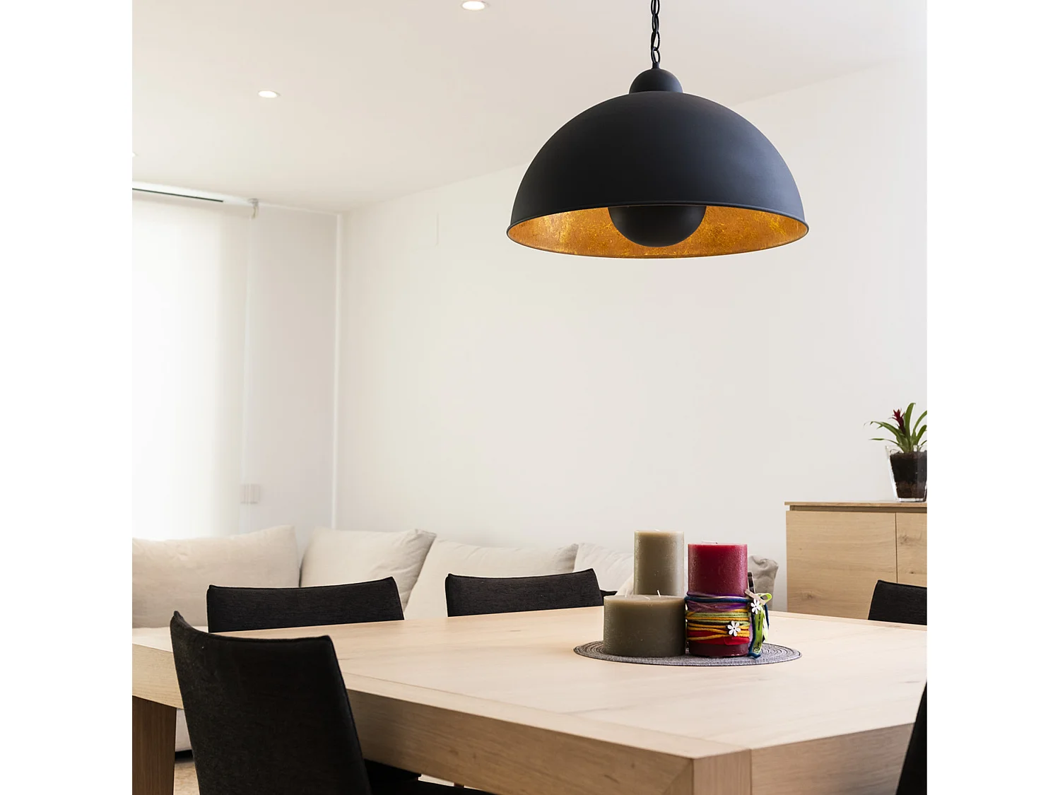 TANNA Deckenleuchte im modernen und industriellen Stil – H. 165 cm x T. 53 cm – E27 60W – Stahl – Schwarz und Blattgold – IP20