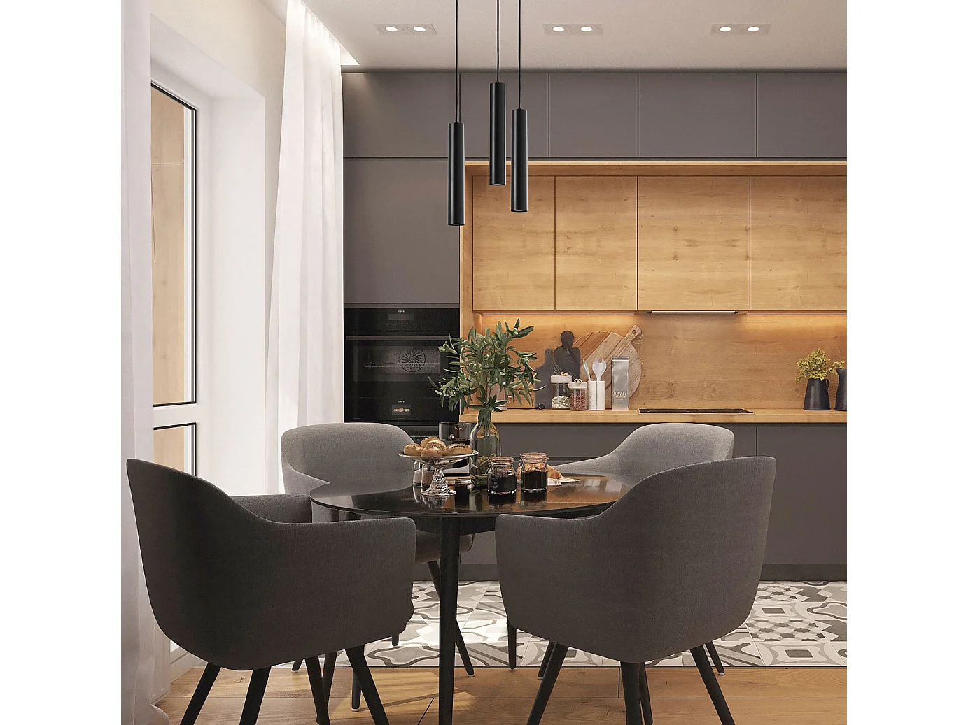 Plafonnier Tania moderne-h 33 cm-gu10 50w-socle ø8 cm-acier, noir-IP20