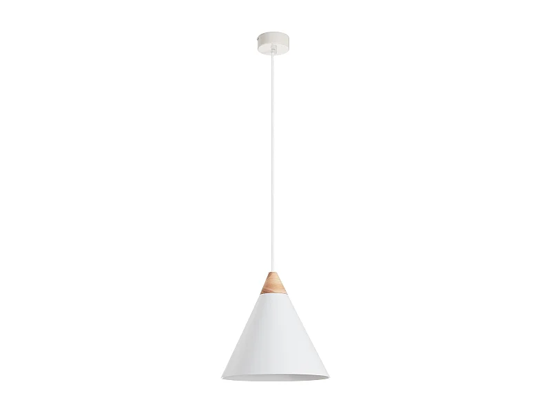 ODA moderne stijl plafondlamp - H. 150 cm x D. 25,5 cm - E27 60W - staal en essenhout - wit - IP 20