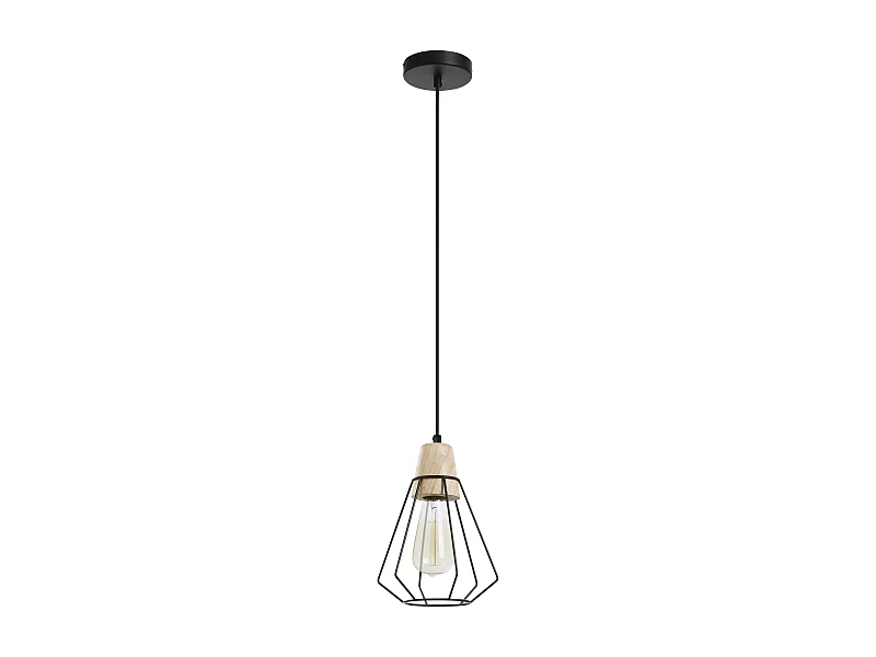 Lampada da soffitto moderna Elga-h.120 cm-e27 60w-acciaio, legno-nero-ip20