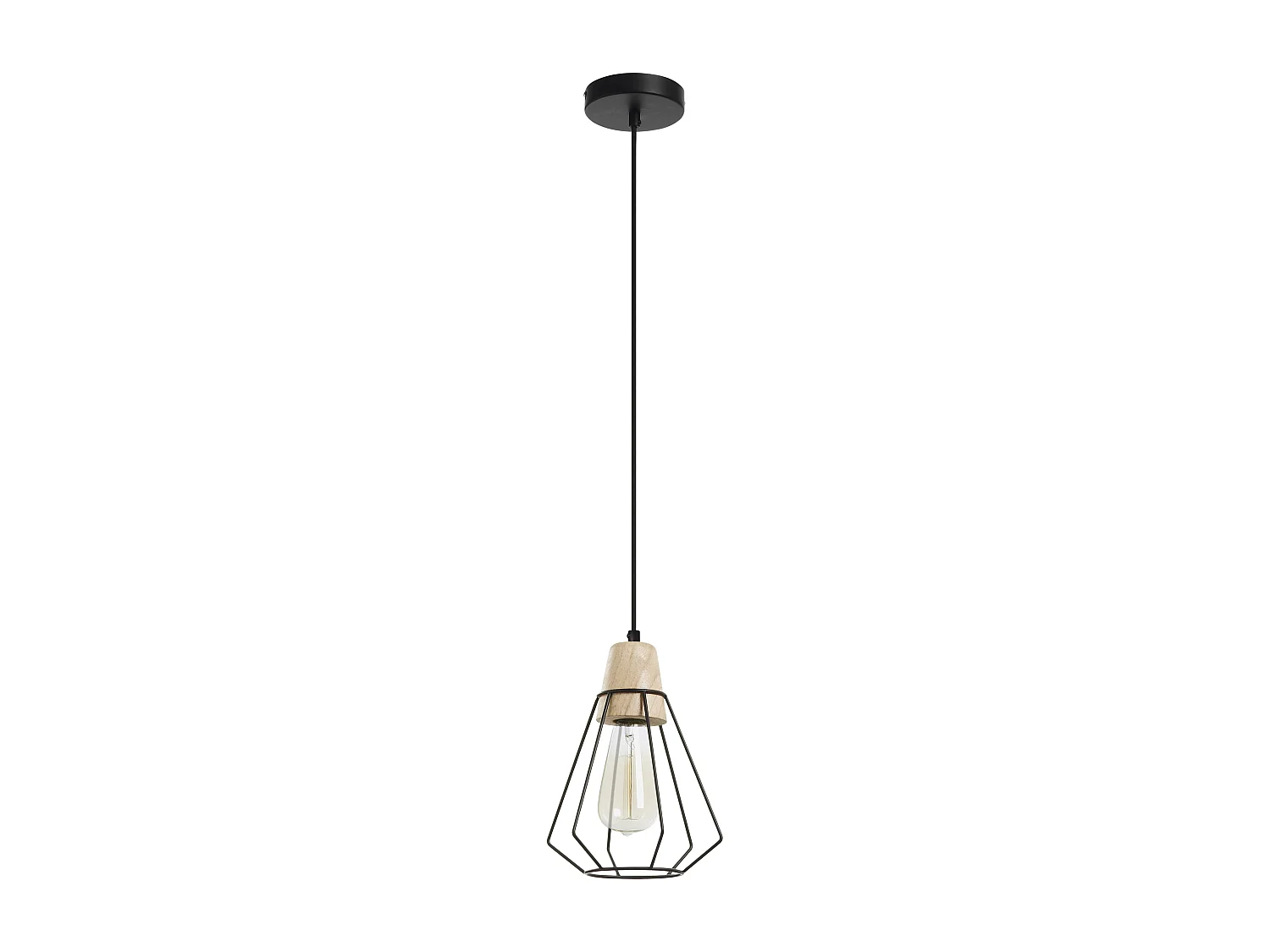 Candeeiro de teto estilo moderno ELGA - A 120 cm - E27 60W - aço e madeira - preto - ip20