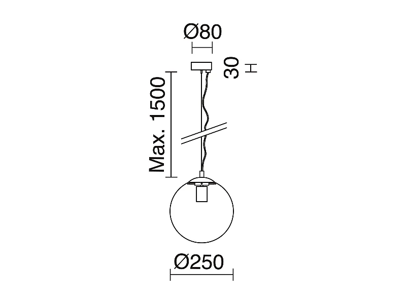 Plafonnier classique Oxy-d.ø25cm x h150cm-e27 40w-transparent ø25cm-acier et or
