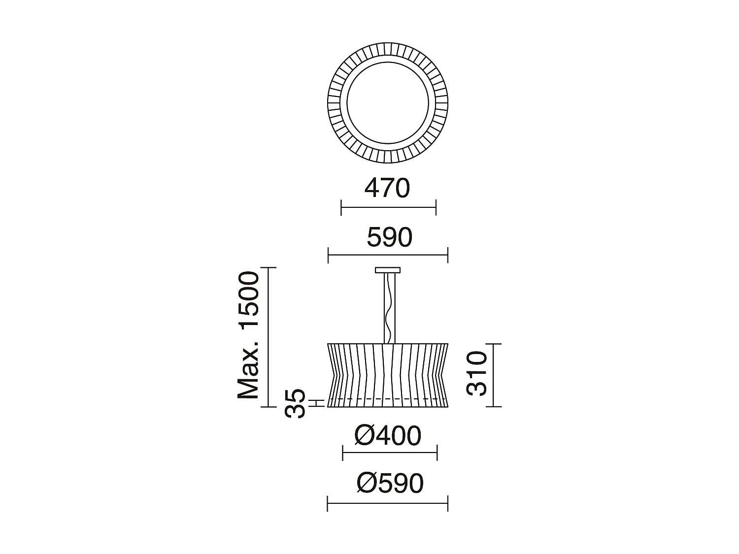 CORA plafondlamp klassieke stijl - geplooide lint lampenkap - D. ø59 cm x 3x E27 60W - staal en wit - IP20