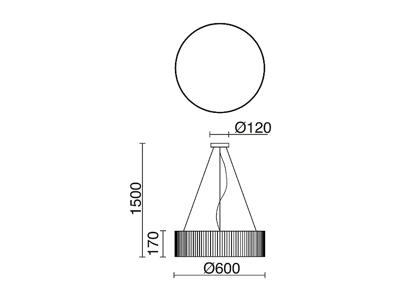 VORADA moderne stijl plafondlamp - D. ø60 cm x H. 150 cm - LED COB AC 25W - 3540 lm Y 3K - IP20 - lampenkap met synthetisch geplooid lint - staal en wit