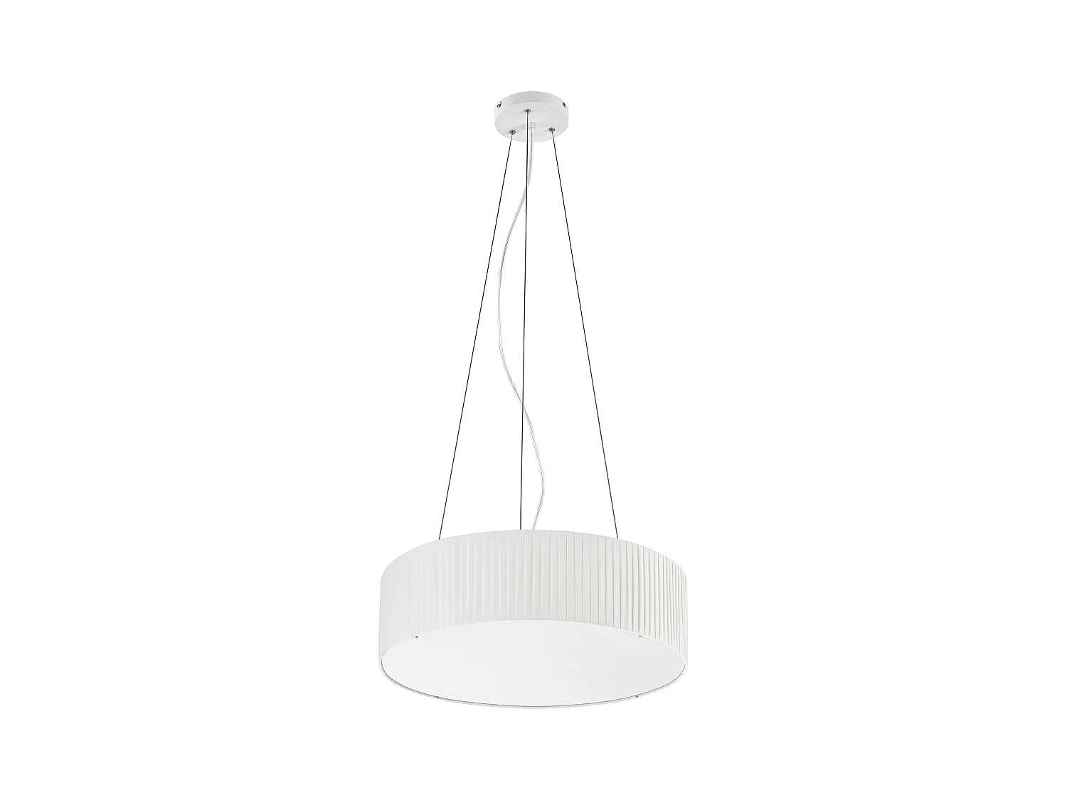Lampe à plafond style moderne VORADA-d.ø60 cm x h.150 cm-LED COB AC 25W-3540 lm Y 3K-IP20-abat-jour ruban plissé synthétique-acier et blanc