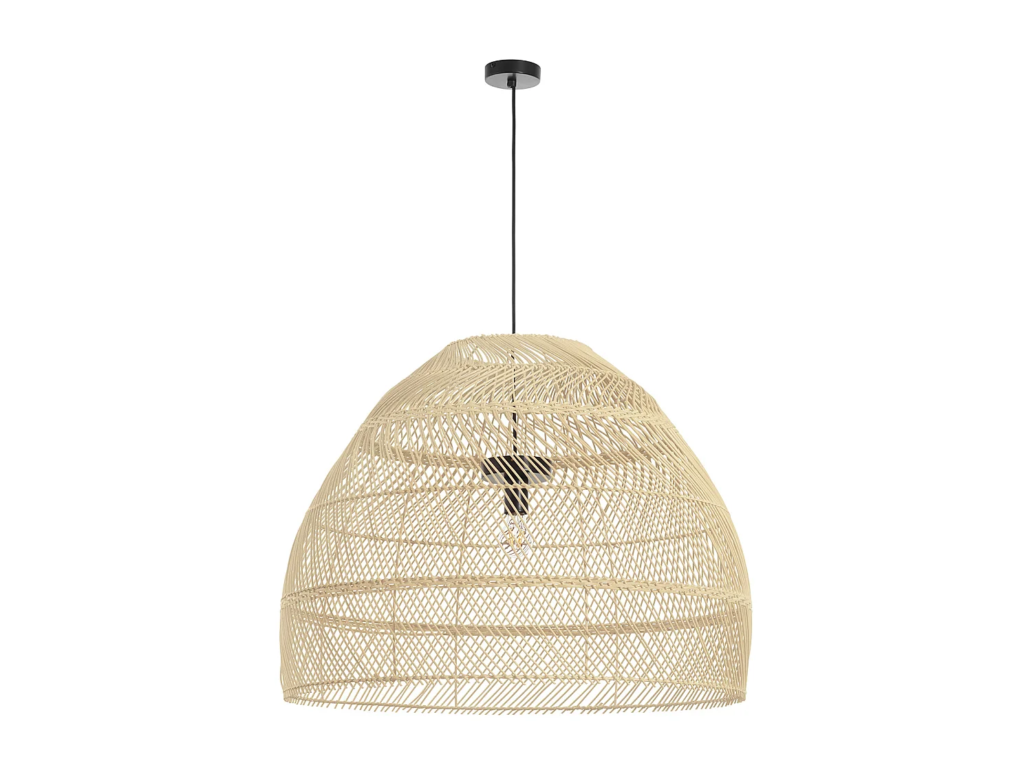VIETNAM Plafondlamp in Scandinavische stijl - D. 80 x H. 130 cm - staal en natuurlijke vezels - zwart en licht riet - IP20- E27 - 15W - buiten