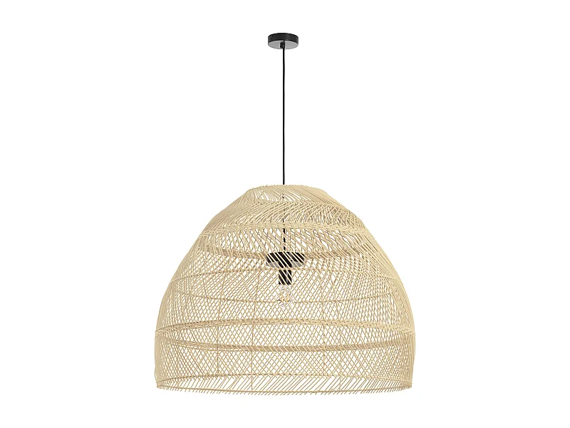 Lámpara de techo VIETNAM estilo escandinavo - D. 80 x Alt. 130 cm - acero y fibra natural - negro y mimbre claro - IP20- E27 - 15W - exterior