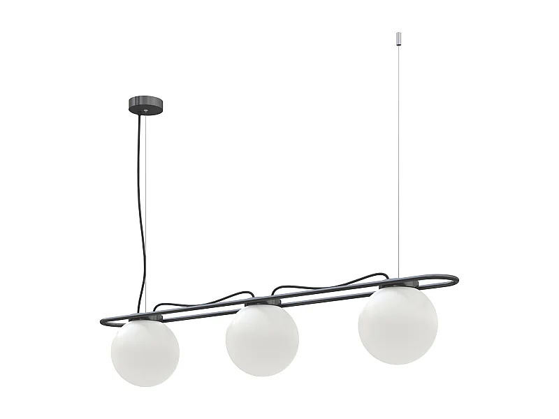 Lampa sufitowa OXY, klasyczny i ponadczasowy styl - g?. 20 cm x wys. 130 cm - 3x kula opalowa ø20 - kabel 3 m - E27 40W - IP40 - stal i kolor czarny