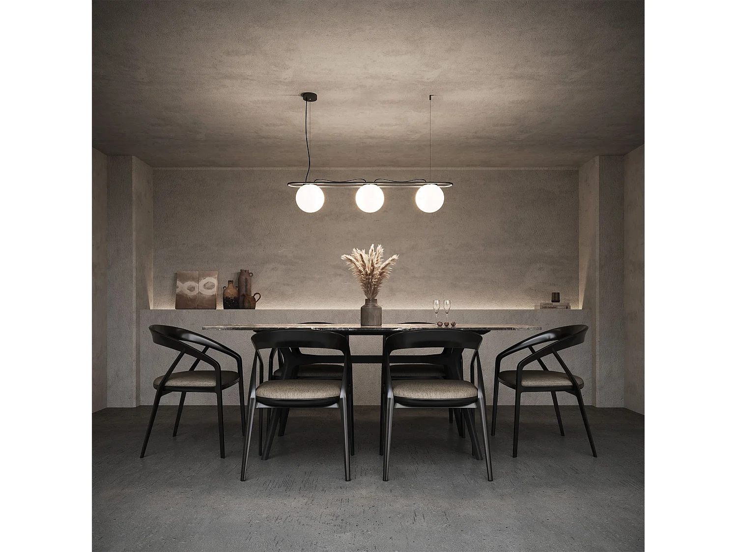 Plafonnier classic Oxy-h130cm x d.ø20cm-3x opale -e27 40w-ip40 -acier,noir