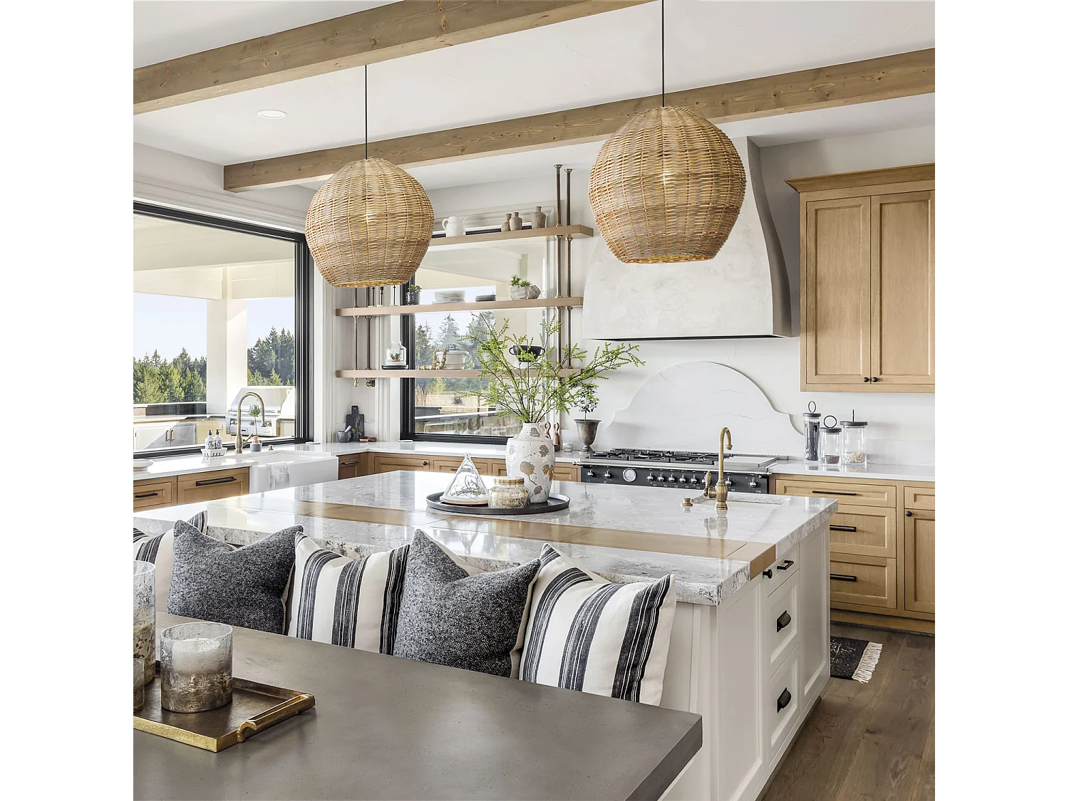 Plafonnier Naturel moderne-h130cm x ø30cm-e27 15w-acier, osier fonce-ip20