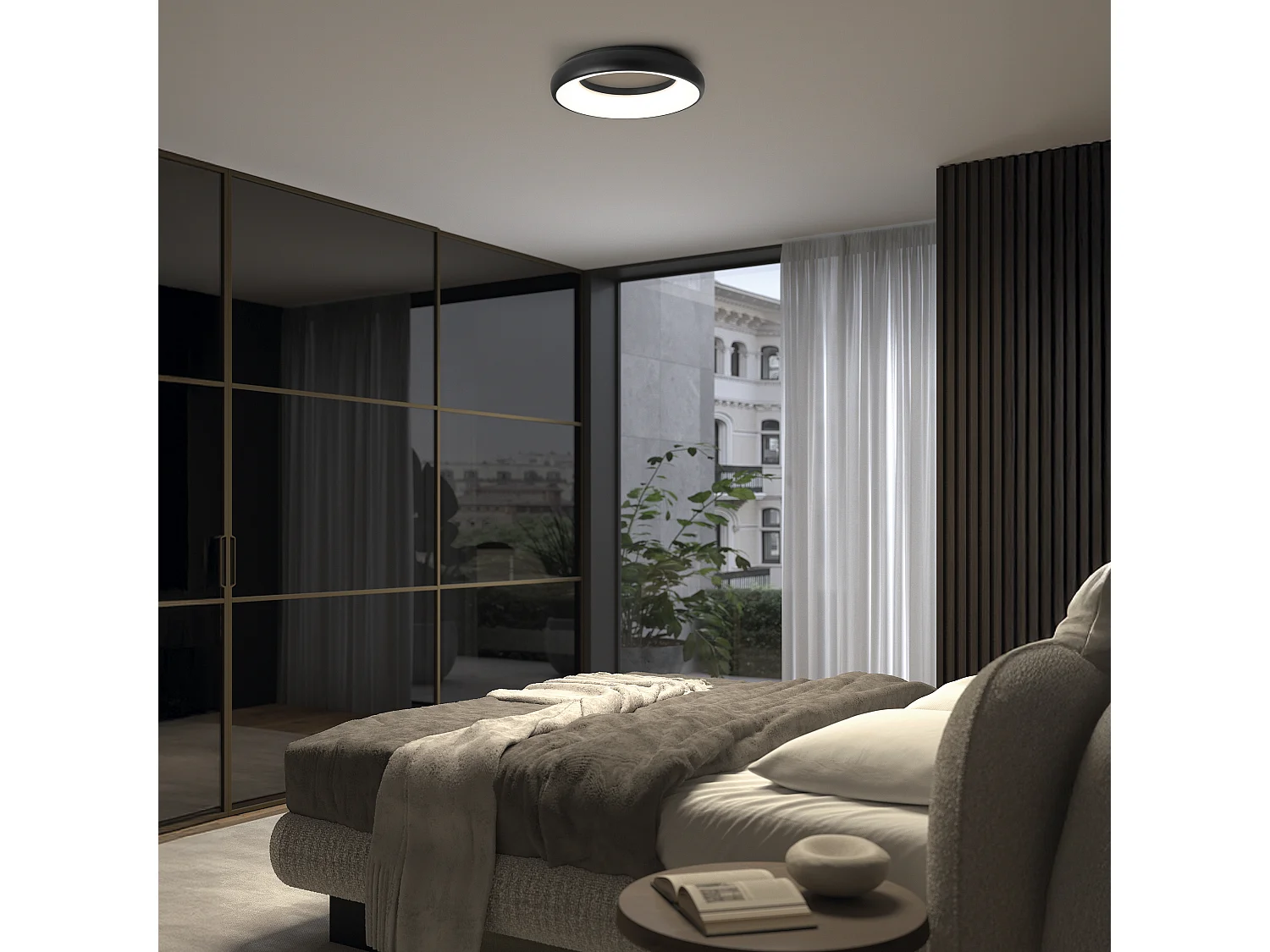 Candeeiro de teto estilo moderno FRED - D. 29,8 cm - circular - LED SMD 25W - 1850 e 3K - 120º e 125º - IP40 - alumínio e policarbonato opala - cinzento