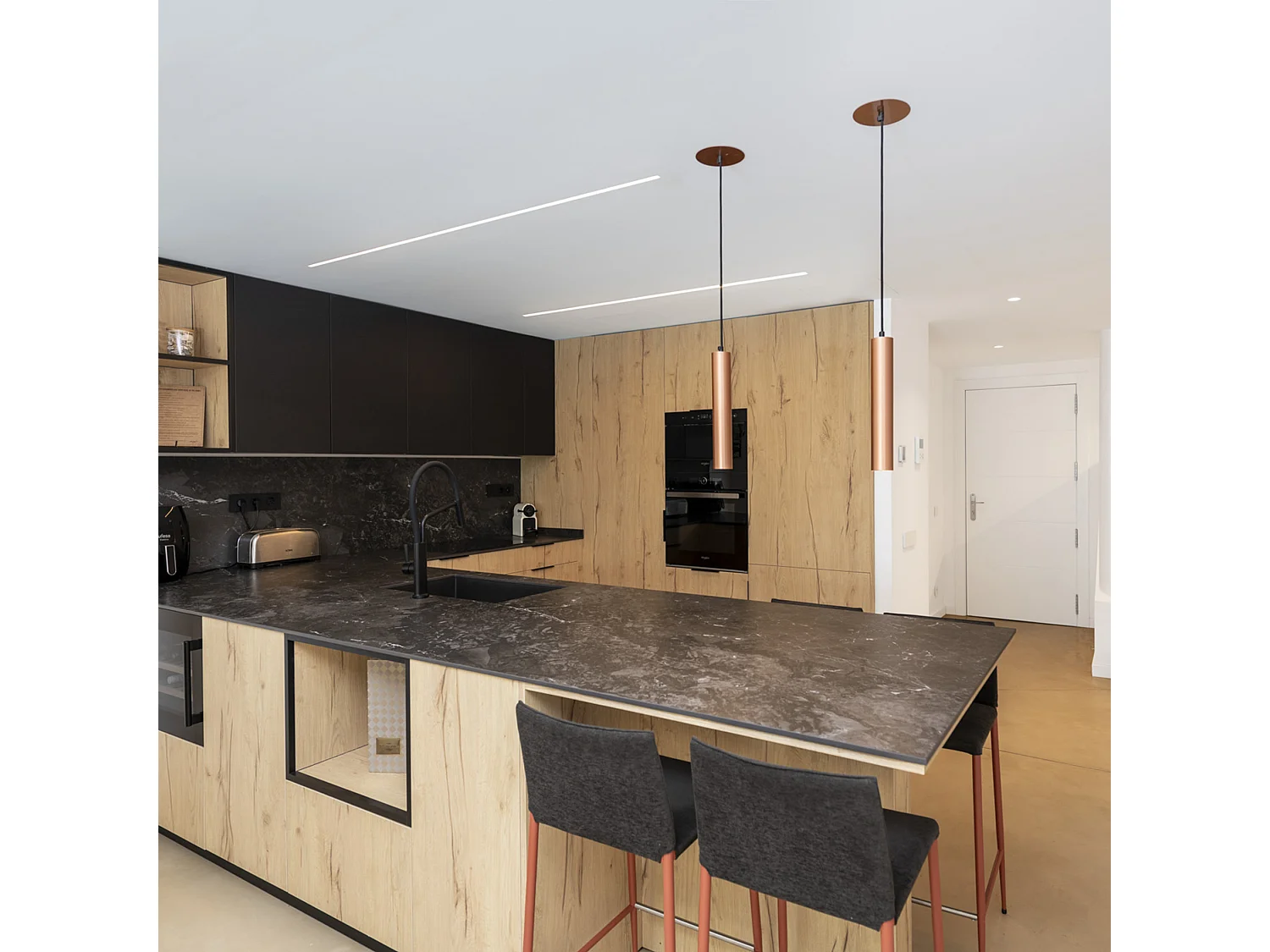 Lampada da soffitto moderna Tania-h.33 cm-gu10 50w-base d.ø14 cm-acciaio e rame-ip20