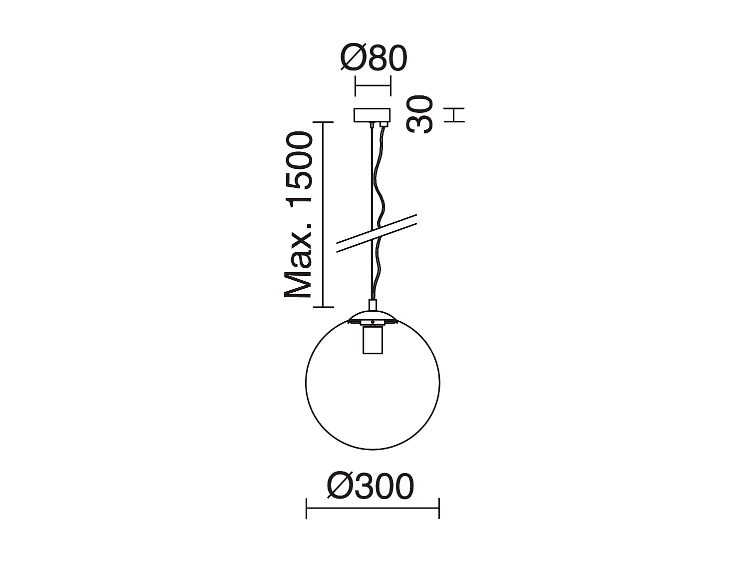 Plafonnier classic Oxy-d.ø30 cm x h150cm-e27 40w-opale ø30 cm-acier, noir