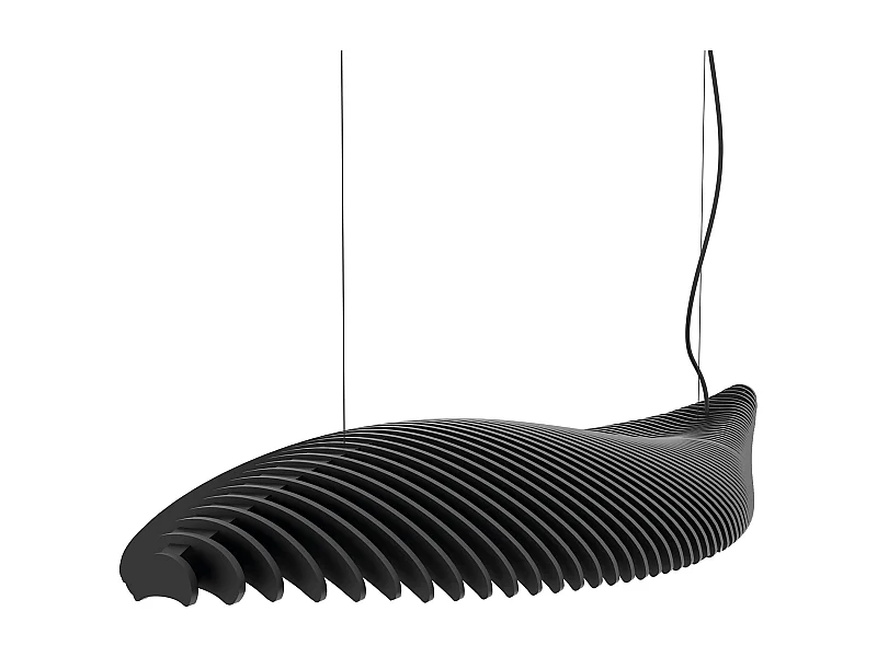 FISH hout en aluminium plafondlamp - moderne stijl - Lengte 142,7 x Breedte 42,8 cm x H 150 cm max - IP20, 26W SMD LED - 3170 lm - 4K - 120º - zwart