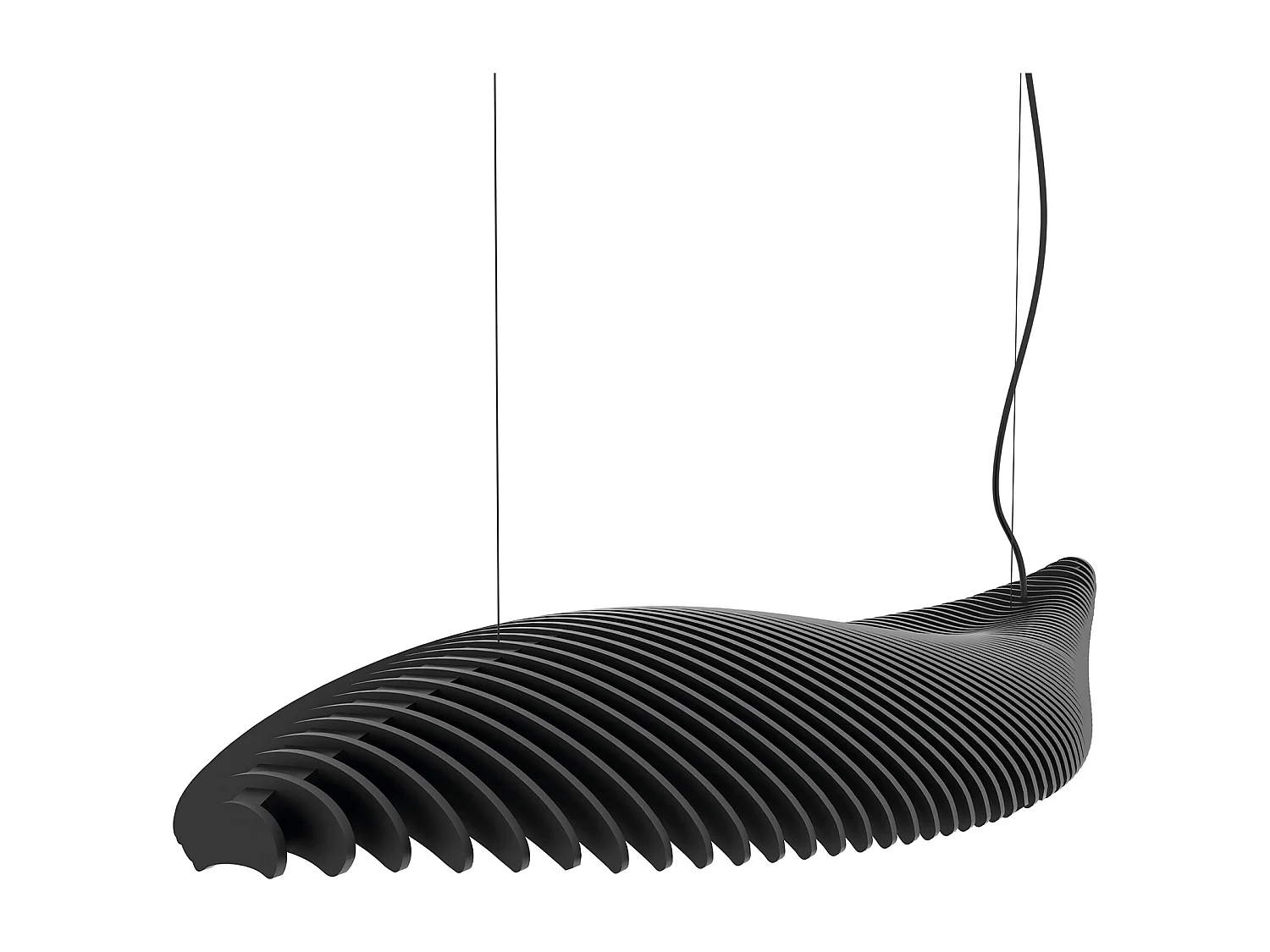 FISH hout en aluminium plafondlamp - moderne stijl - Lengte 142,7 x Breedte 42,8 cm x H 150 cm max - IP20, 26W SMD LED - 3170 lm - 4K - 120º - zwart