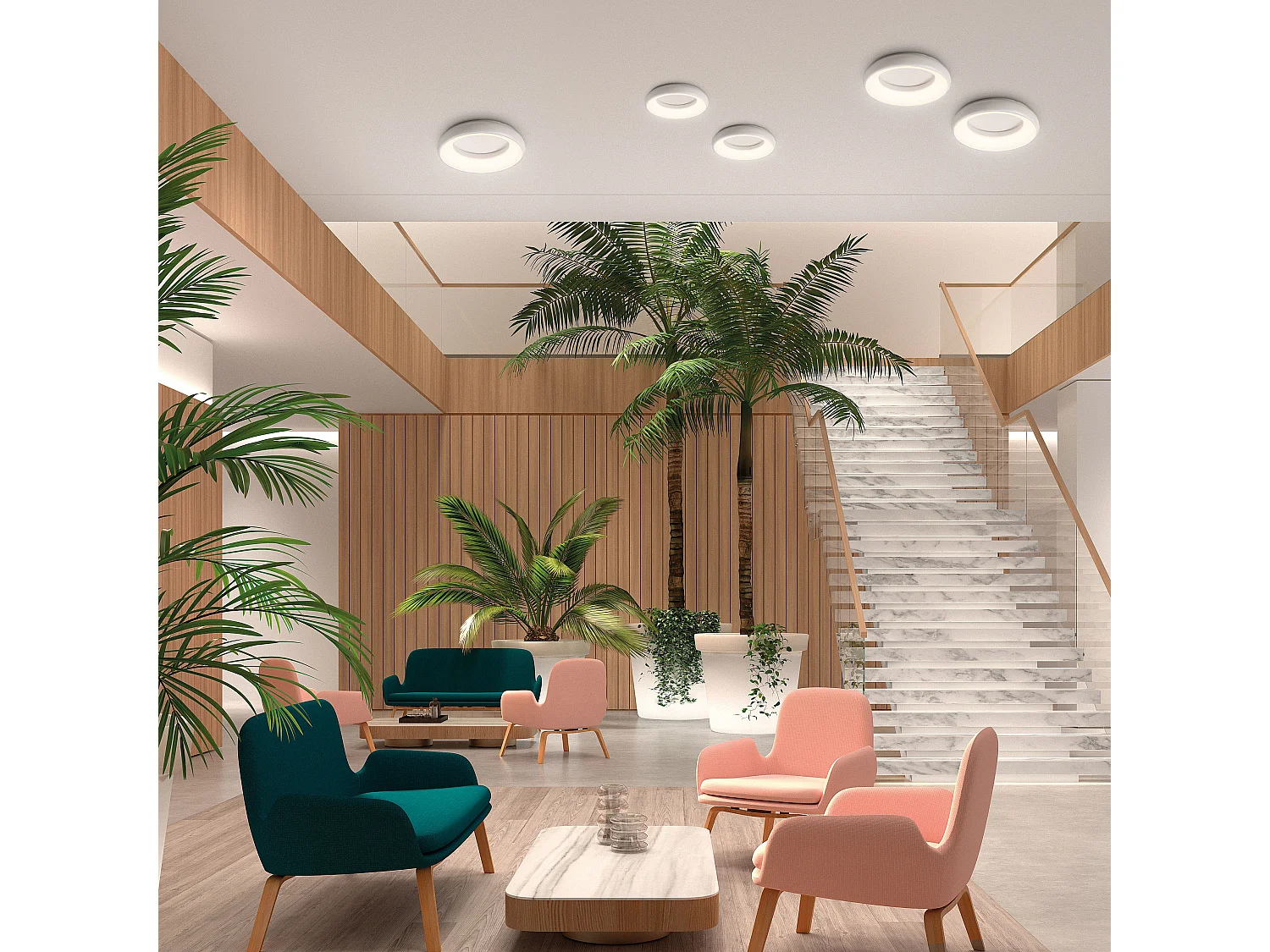 Plafonnier Fred moderne-d.ø40cm-led 35w-2940lm,3k-120º,125º-ip40-aluminium,opale-gris