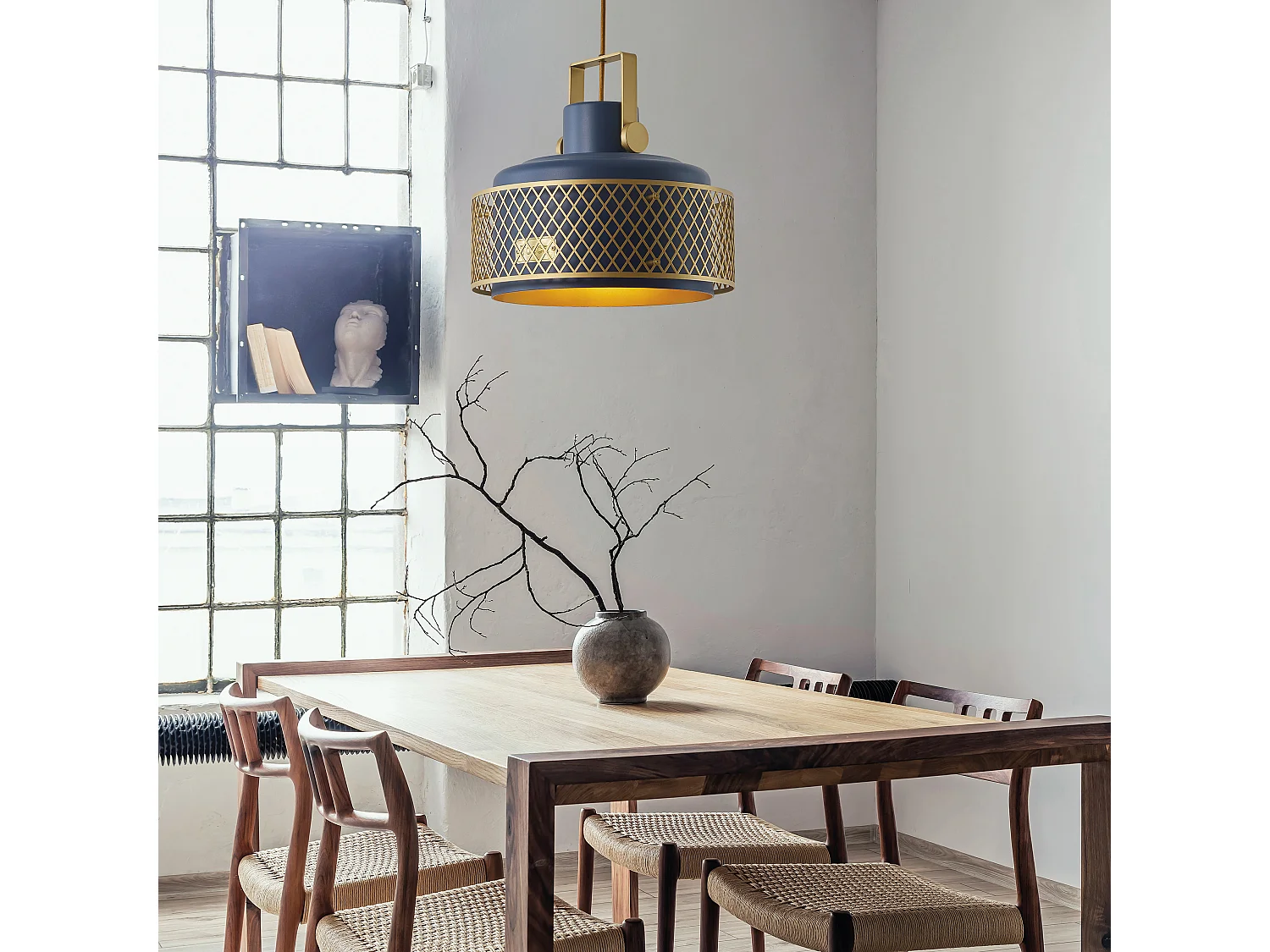 Lampada da soffitto moderna Tosca-h.150cm x d.ø33 cm-e27 60w-ip20-acciaio,alluminio-nero