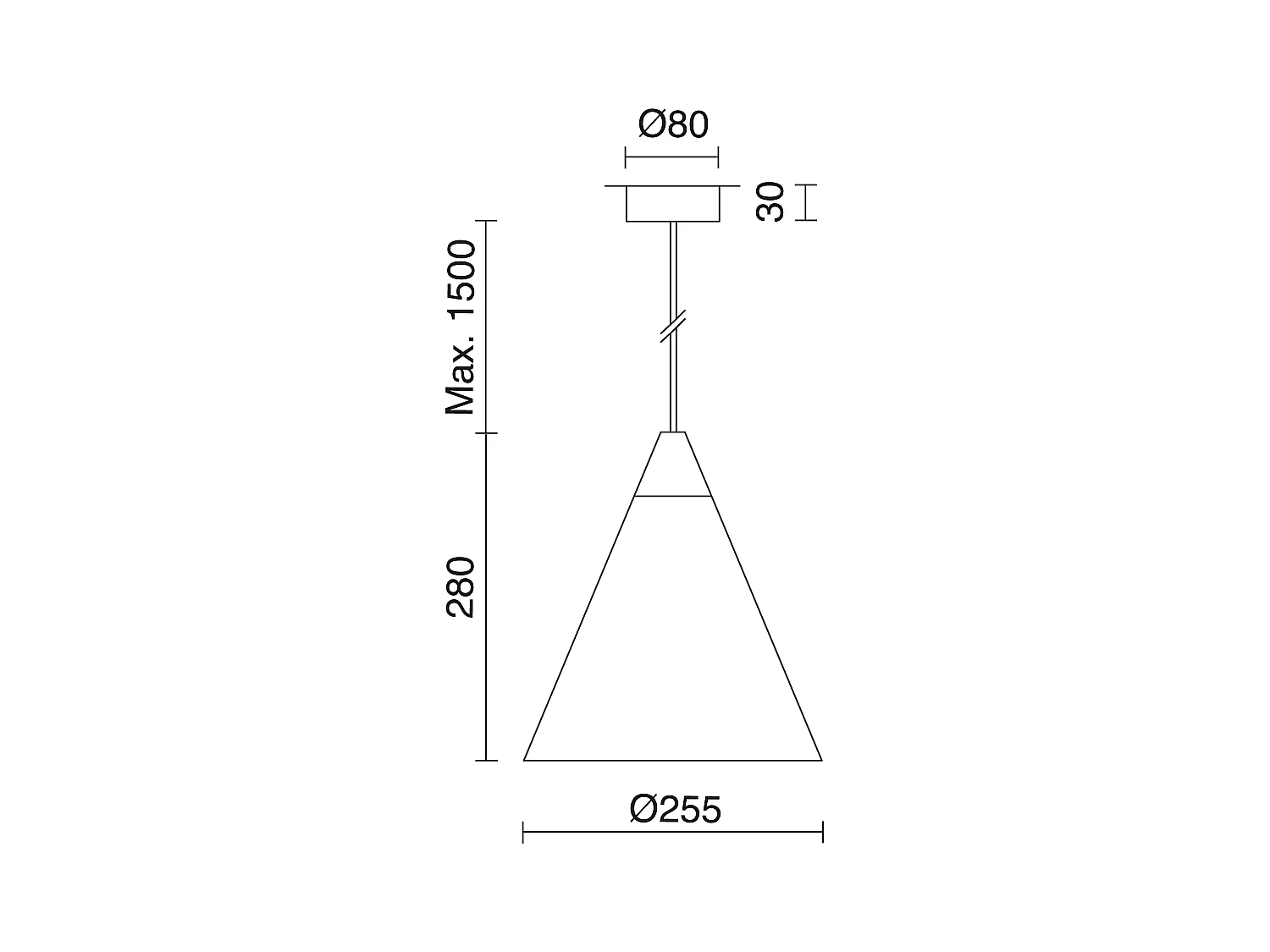 ODA Deckenleuchte im modernen Stil – H. 150 cm x T. 25,5 cm – E27 60 W – Stahl und Eschenholz – Schwarz – IP 20