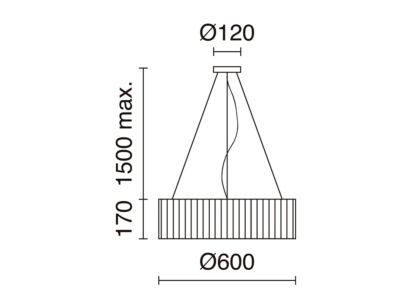 VORADA moderne stijl plafondlamp - D. ø60 cm x H. 150 cm - LED COB AC 25W - 3540 lm Y 3K - IP20 - lampenkap met synthetisch geplooid lint - staal en zwart