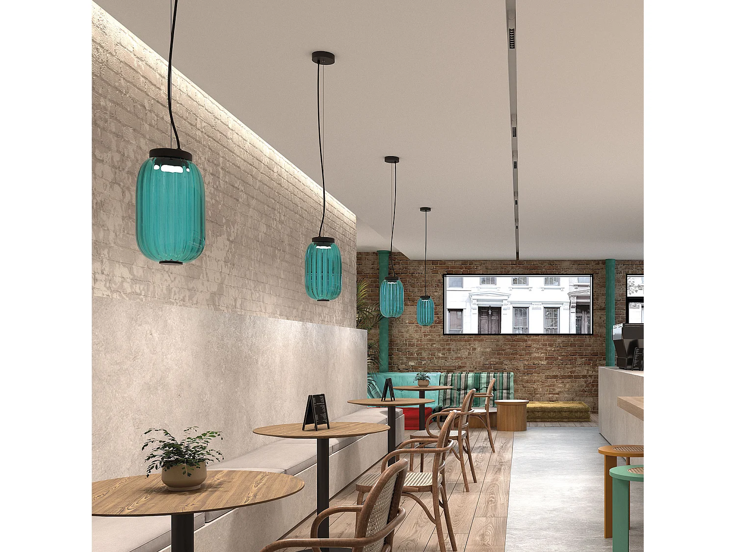 Candeeiro de teto estilo clássico KRISTA - LED SMD AC 10W - 830lm e 2700K - abat-jour em vidro ø16,3 cm x A 130 cm - Aço e azul - IP20