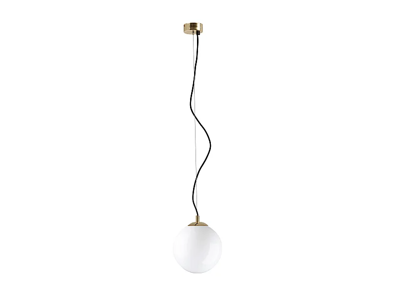 Candeeiro de teto OXY de estilo clássico e intemporal - P.ø30 cm x A. 150 cm - E27 40W - esfera opala ø30 cm - aço e dourado