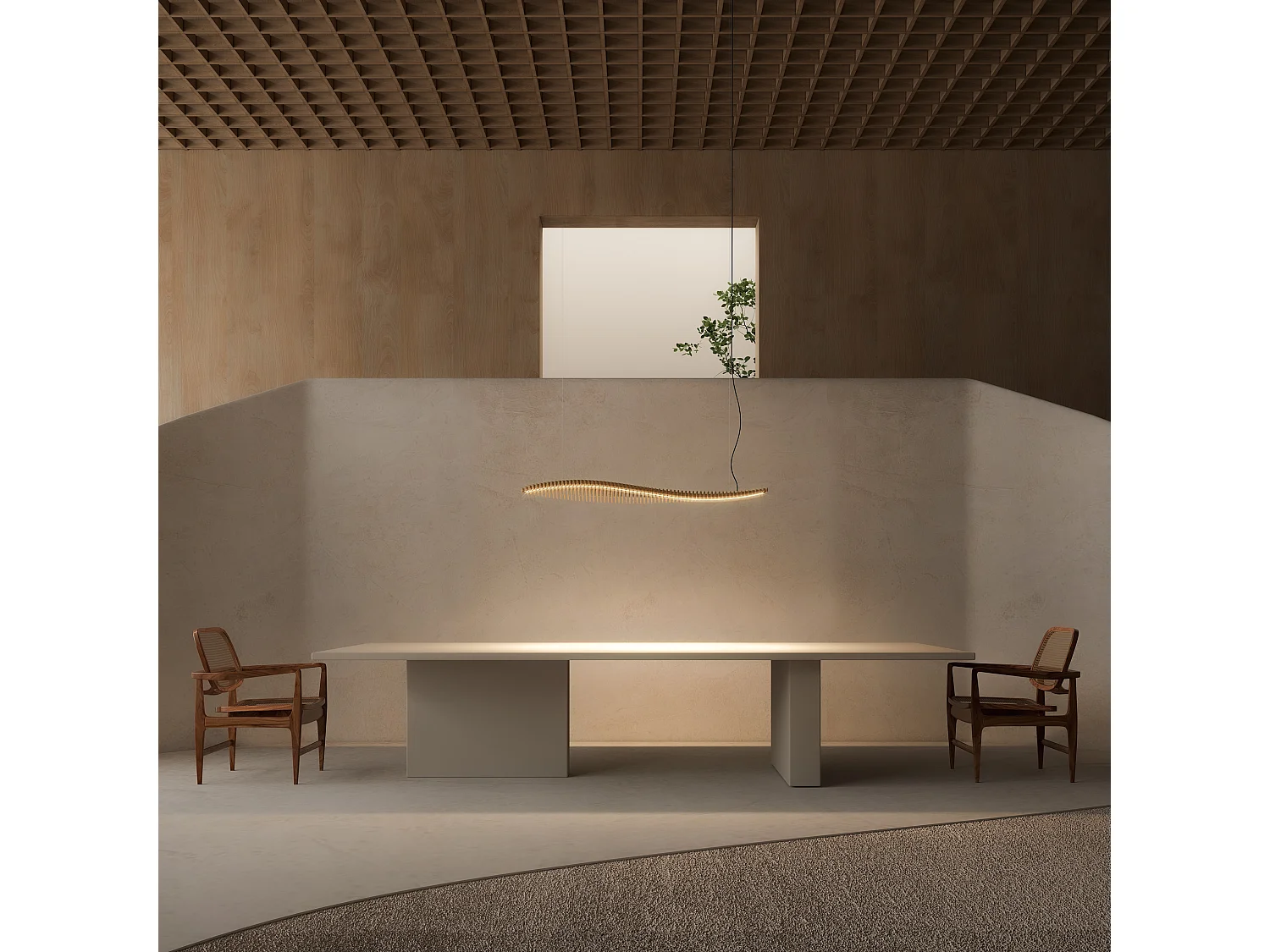 Lampada da soffitto Fish.-l.142,7cm x largh.ezza 42,8cm-ip20, led 26w-2,7k-120º-legno