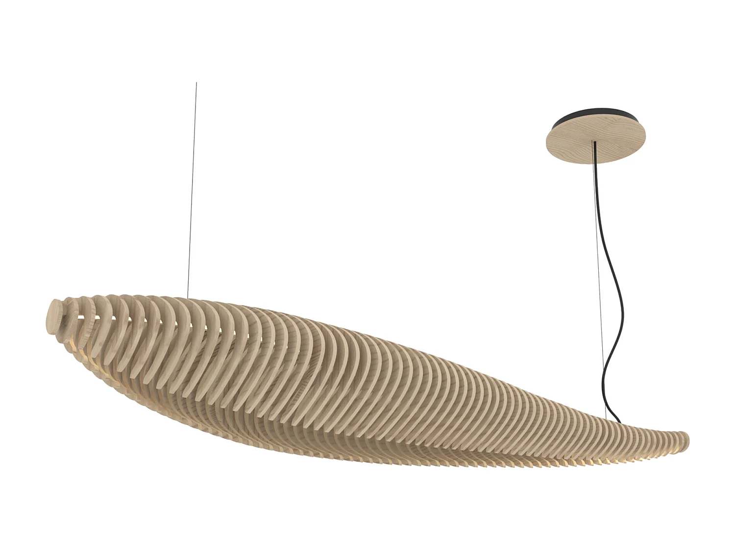 Plafonnier Poisson moderne-L.142,7cm x largeur 42,8cm-IP20, 26W LED-2,7K-120º-Bois