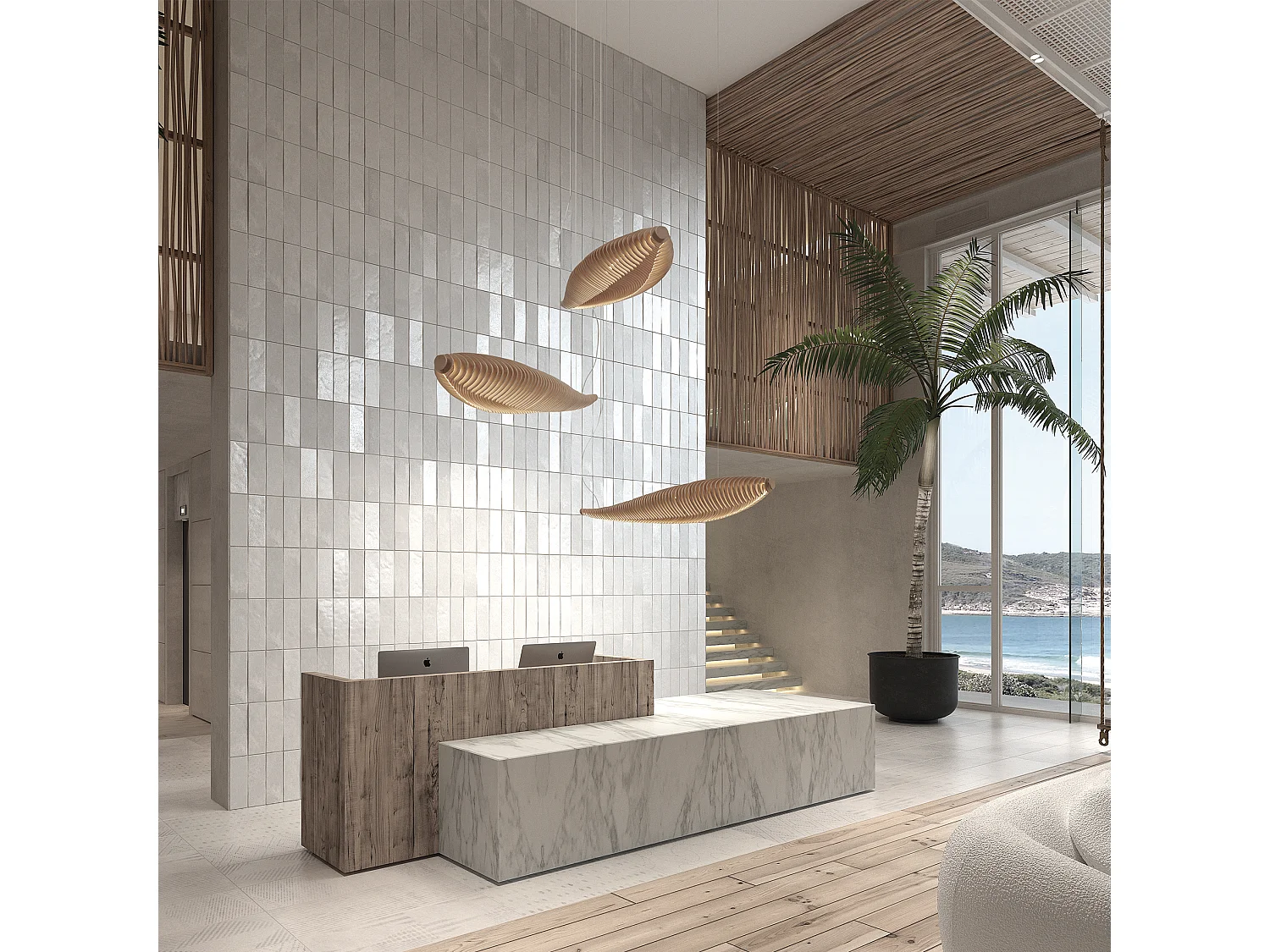 Plafonnier Poisson moderne-L.142,7cm x largeur 42,8cm-IP20, 26W LED-2,7K-120º-Bois