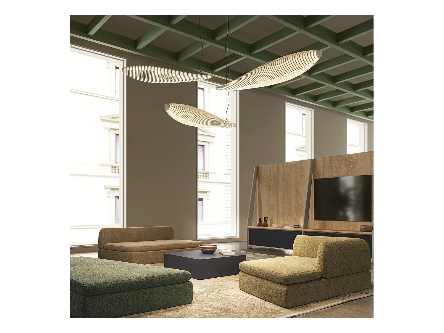 Lampada da soffitto Fish.-l.142,7cm x largh.ezza 42,8cm-ip20, 26w led-2,7k-120º-bianco