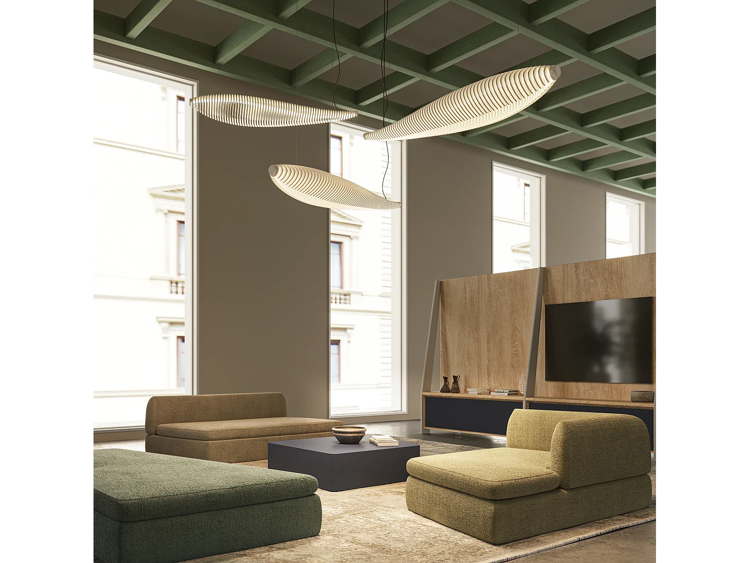 Plafonnier Poisson moderne-L.142,7cm x largeur 42,8cm-IP20, 26W LED-2,7K-120º-Blanc