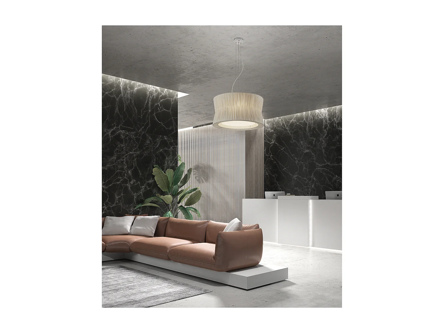 CORA plafondlamp klassieke stijl - geplooide lint lampenkap - D. ø59 cm x 3x E27 60W - staal en beige - IP20