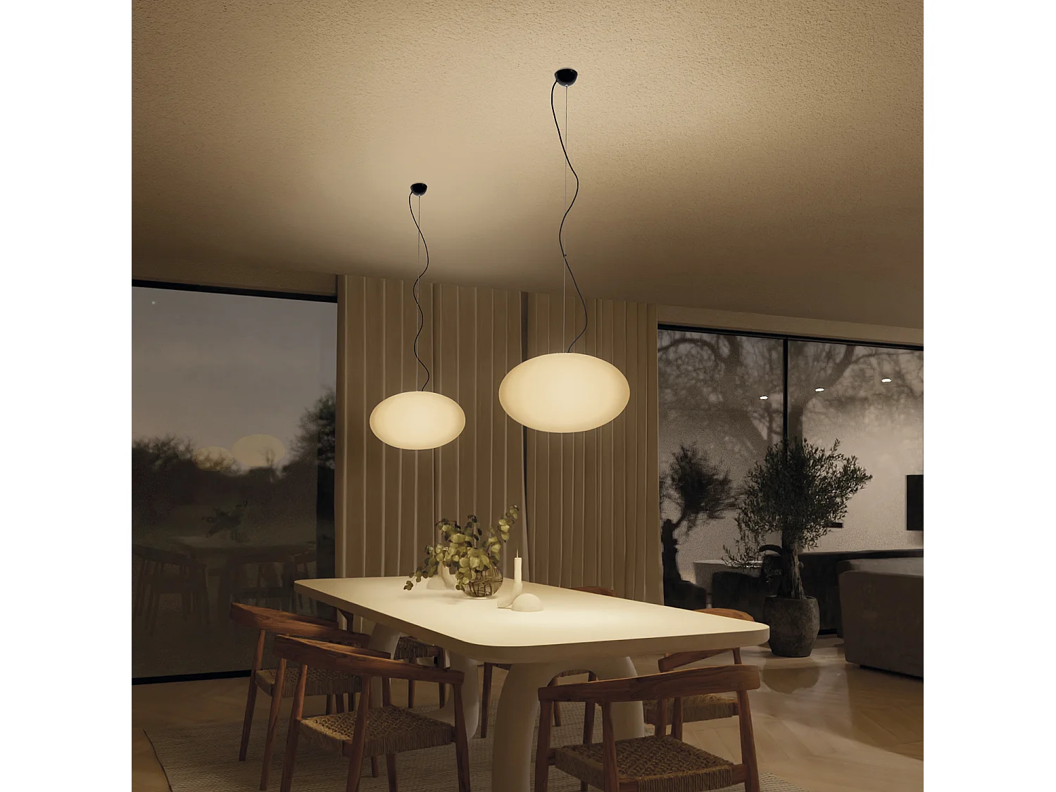 FLAKE moderne stijl plafondlamp - H. 110 cm x D. ø50 cm - E27 15W - kabel 3 meter - IP40 - staal en zwart